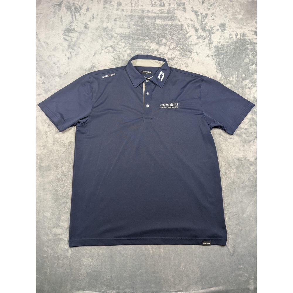 Druids Polo Shirt Mens 2XL Blue Solid Combilift Golf Performance Stretch